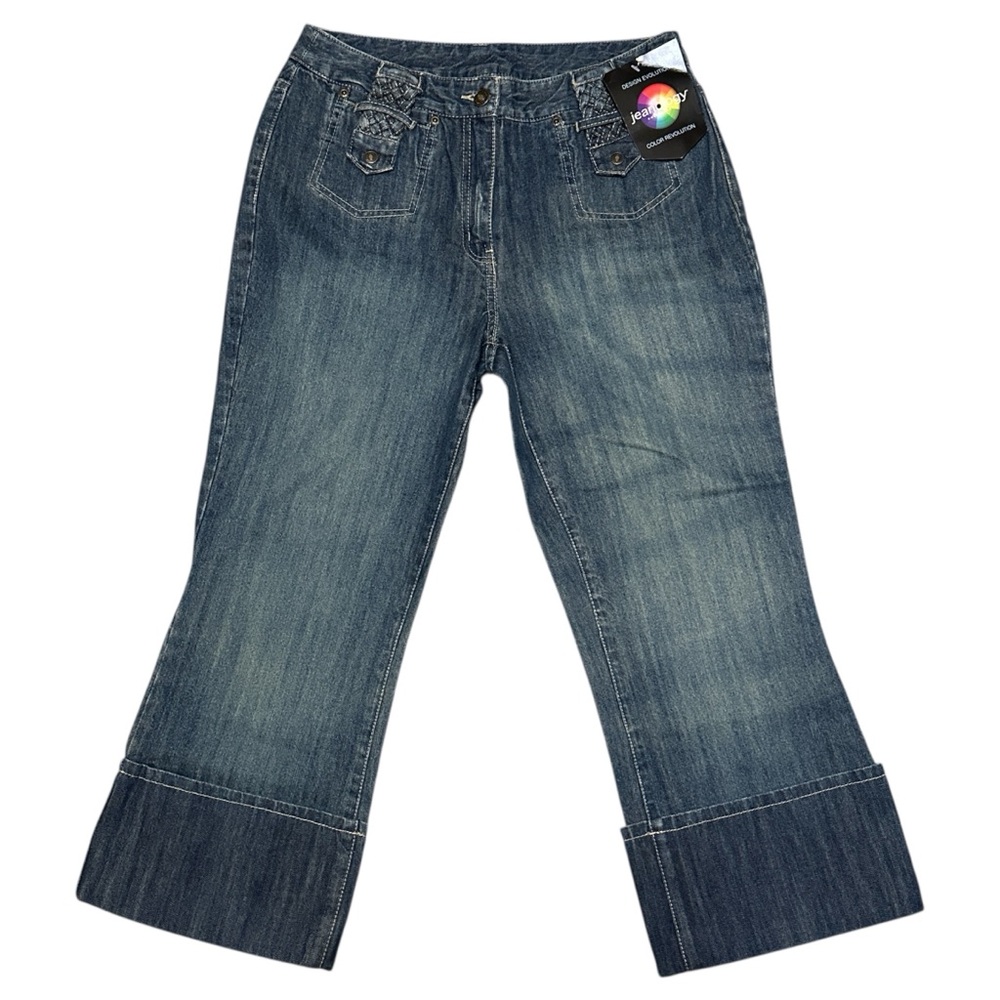 New Jeanology Collection Wide Cuffed Leg Cropped Jeans Y2K Vintage Denim Pants
